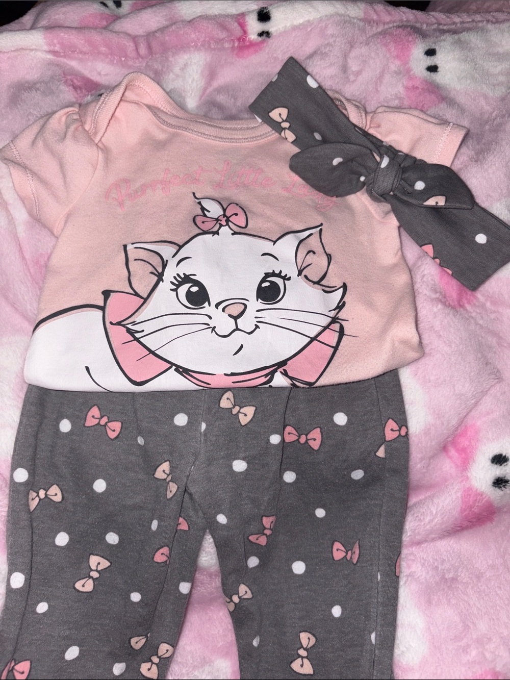 Pink & Gray Aristocats Marie the Cat onesie and pants set with Headband